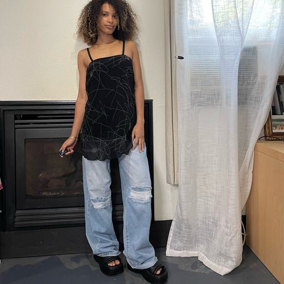 Vintage 90s black long cami tank (S/M) whimsygoth Y2K - Picture 3 of 6